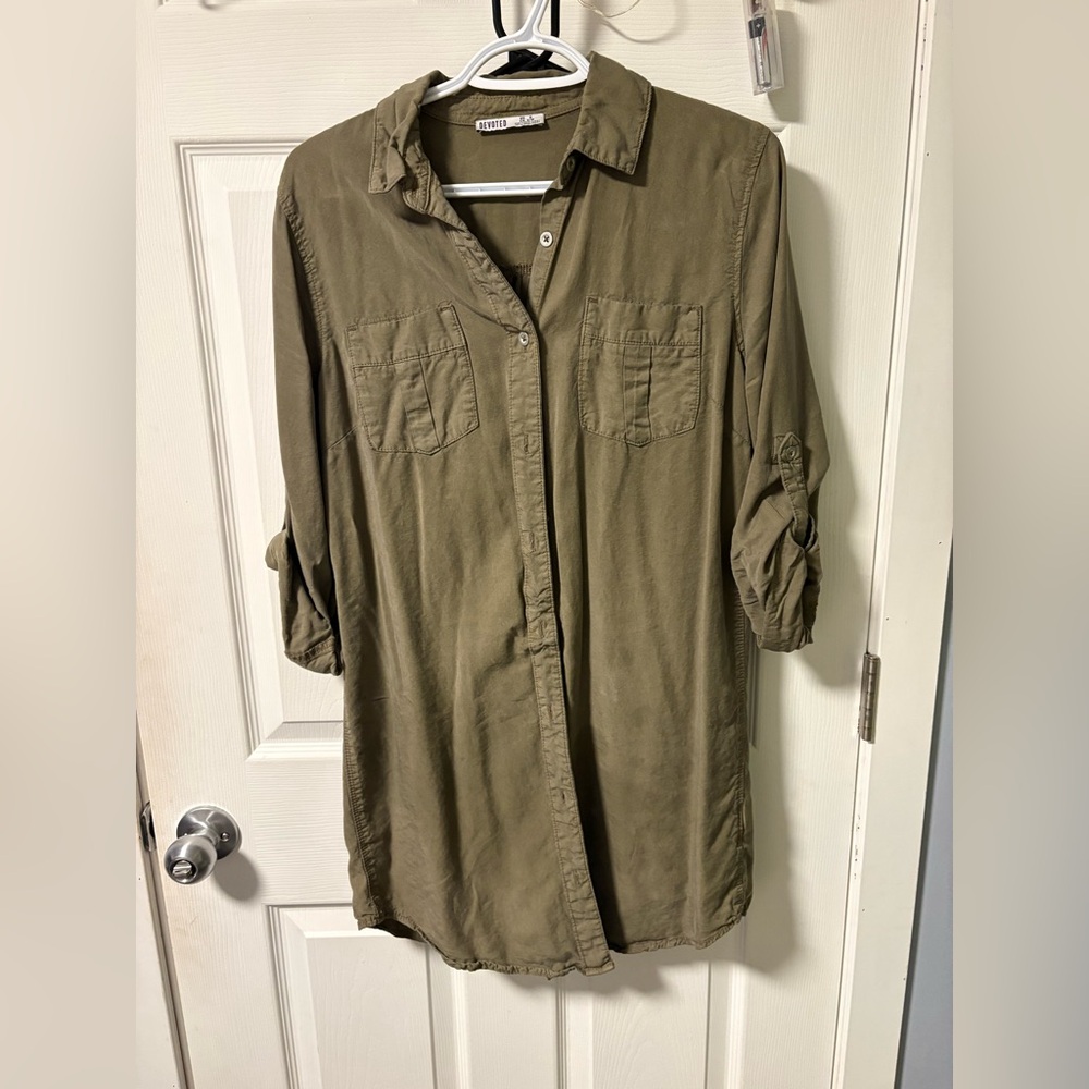 Olive Green Button-Up Shirt Dress